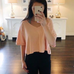 Light Pink Loose V-Neck Cropped Shirt Small
